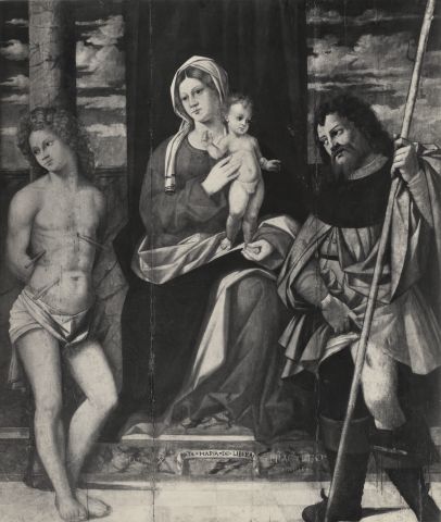 Sansoni, Mario — Rizzo Francesco - sec. XVI - Madonna con Bambino in trono tra san Sebastiano e san Rocco — insieme